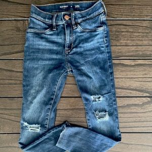Girls Old Navy Dark Wash ripped ballerina skinny jeans w/ adjustable waist band